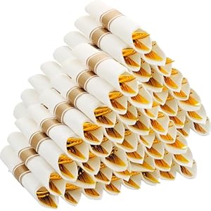 100 Pack Pre Rolled Gold Plastic Silverware Set with Napkins,Disposable Wrapped Heavy Duty Cutlery Set for Wedding Birthday Party-100 Forks,Knives,Spoons,Utensils Set,Plasticware Bulk
