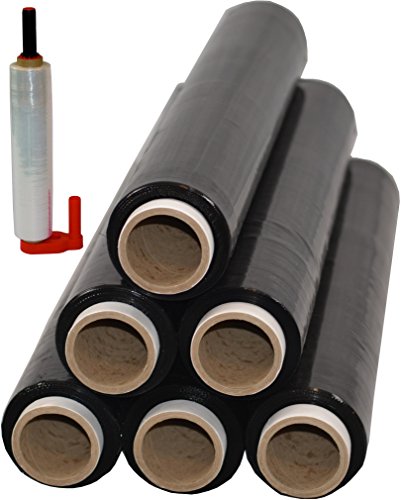 6 x Stretchfolie Palettenfolie Handfolie Wickelfolie 50cm / 500 mm 1,5kg 23my Schwarz + Abroller thumbnail