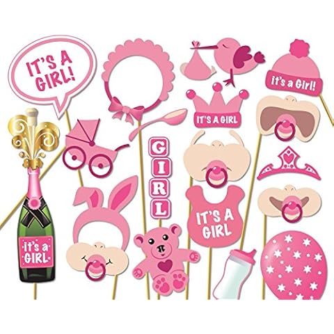 SavingMart 18pcs Photo Booth Props DIY Kit Baby Shower Girl Posing Props for Birthday Party Decorations Costume Dress-up (18pcs) Cover