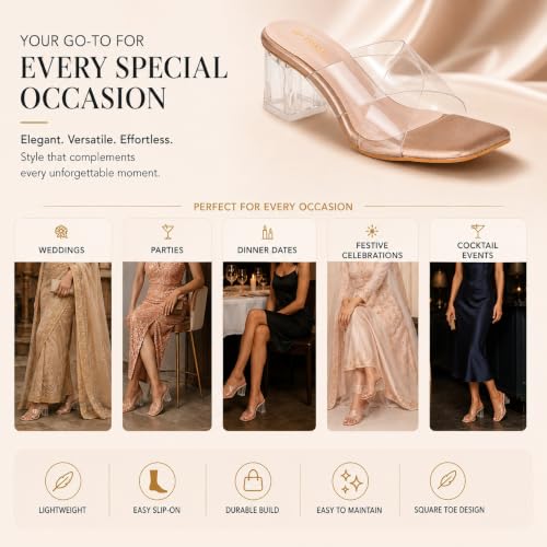 Image of TRASE Transparent Cross Strap Block Heels for Women Stylish | Fashionable Heel Sandals for Girls | Elegant & Formal Footwear