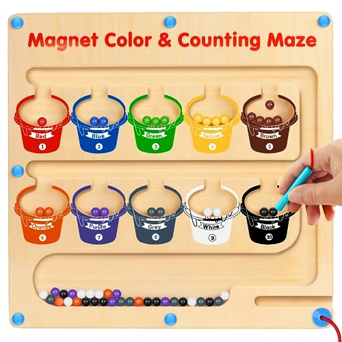Image of YTKIH Magnetic Maze Game, Preschool Educational Toddler Toys, Color Matching & Number Counting Wooden Montessori Sensory Toys