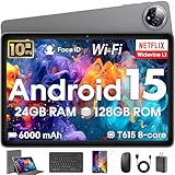 Android 15 Tablet 10 inch,24GB RAM 128 ROM,Tablets with Keyboard Mouse Stylus,1TB Expandable,Octa-Core 6000mAh 1280x800 IPS HD,5G WiFi,T615 CPU,High Performance,Processor,Dual Camera(Gray)