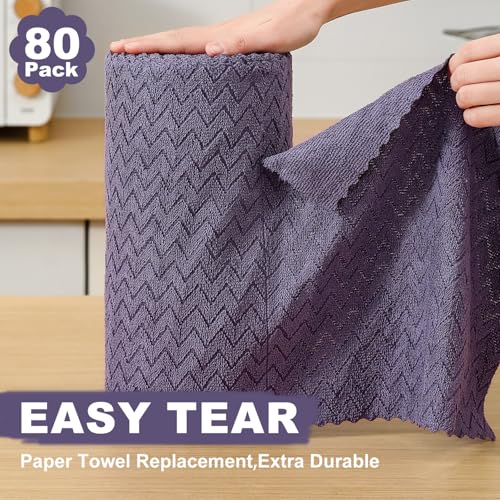 Image of 80 Pack Microfiber Cleaning Cloth Roll Reusable Paper Towels 12 inchx12 inch Tear Away Cloth,Absorbent Dish Rags for House Kitchen,Wash Cloths,Lint Free Rags for Window Cars Cleaning Supplies
