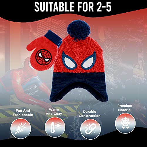 Image of Marvel Spider-Man Boys Winter Hat and Mitten Set, Beanie Hat and Gloves