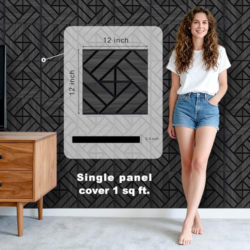 Image of WoveN SounD Acoustic Wall Panels, Black Oak, 16 Pack, 12x12 in | Self-Adhesive, NRC 0.95, Carved Pattern, Sound Proof, Echo Reduction, Sound Dampening, Home Studio, Office, Gaming Room