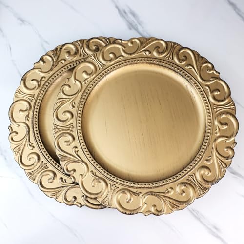 Spsyrine Gold Charger Plates, Set of 6 Chargers for Dinner Plates, 13 Inch Table Chargers for Bulk Wedding, Party Decoration - Thumbnail 6