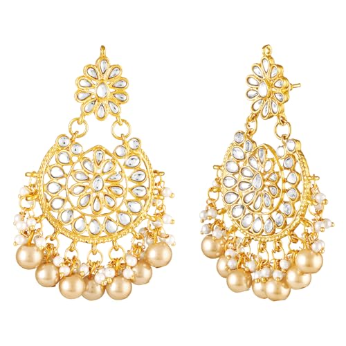 Image of Peora Kundan & Beads Studded Necklace Earrings & Maangtikka Set Ethnic Jewellery for Women & Girls