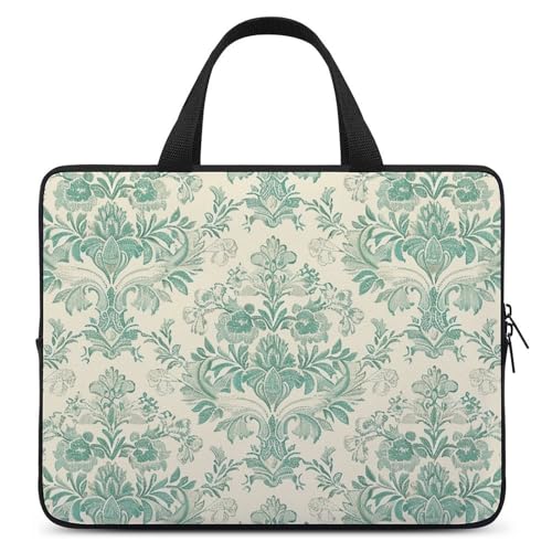 Sac bandoulière ordinateur portable 12 pouces crème et turquoise avec poches