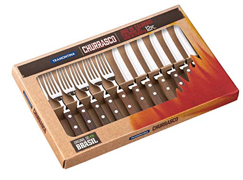 Tramontina 12 piezas cuchillo y tenedor juego de cubiertos de madera, marrón