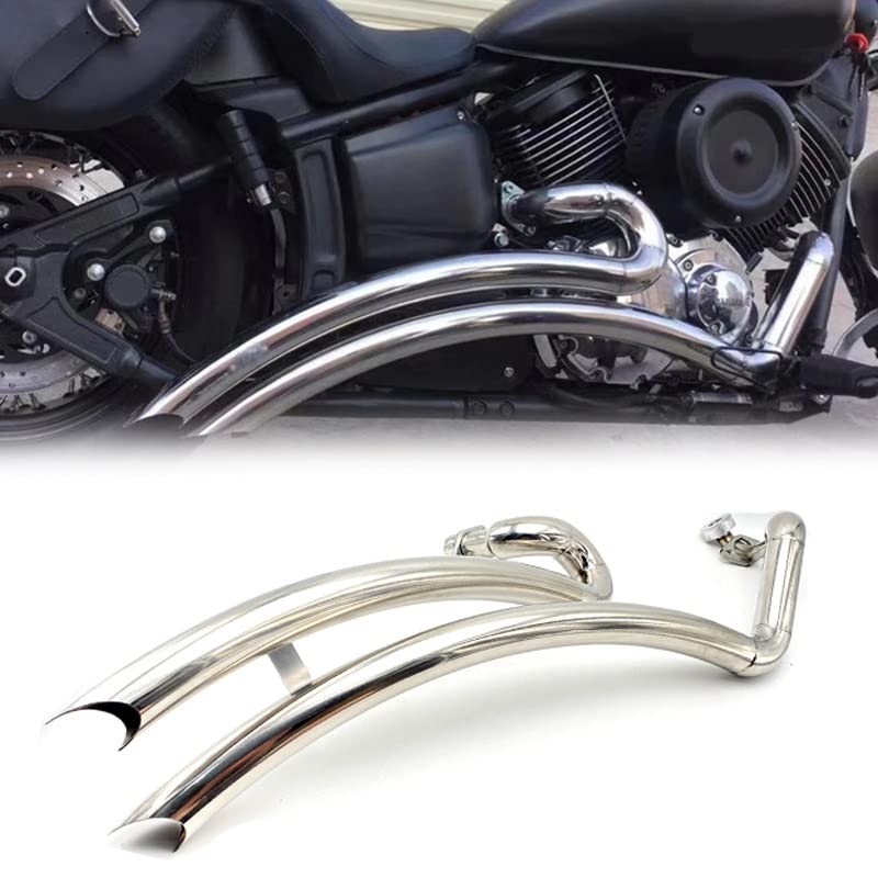 Tuyau d'échappement décalé avec silencieux pour Yamaha V Star XVS1100 argent