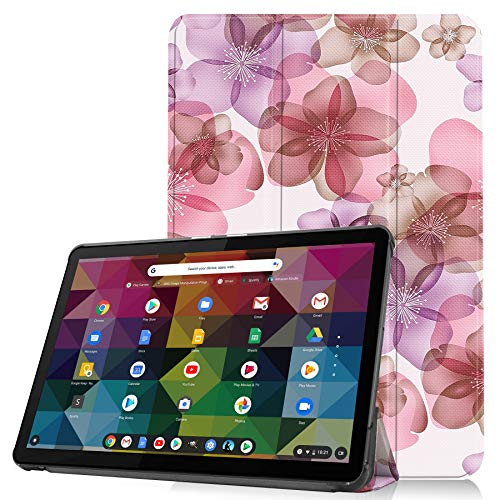 Gylint For Lenovo Chromebook Duet 2-In-1 Tablet 10.1 Case, Folding Folio Ultra-Thin Smart Pu Leather Stand Case Cover With Auto Wake & Sleep Function For Lenovo Chromebook Duet 10.1 Flower #TOP5