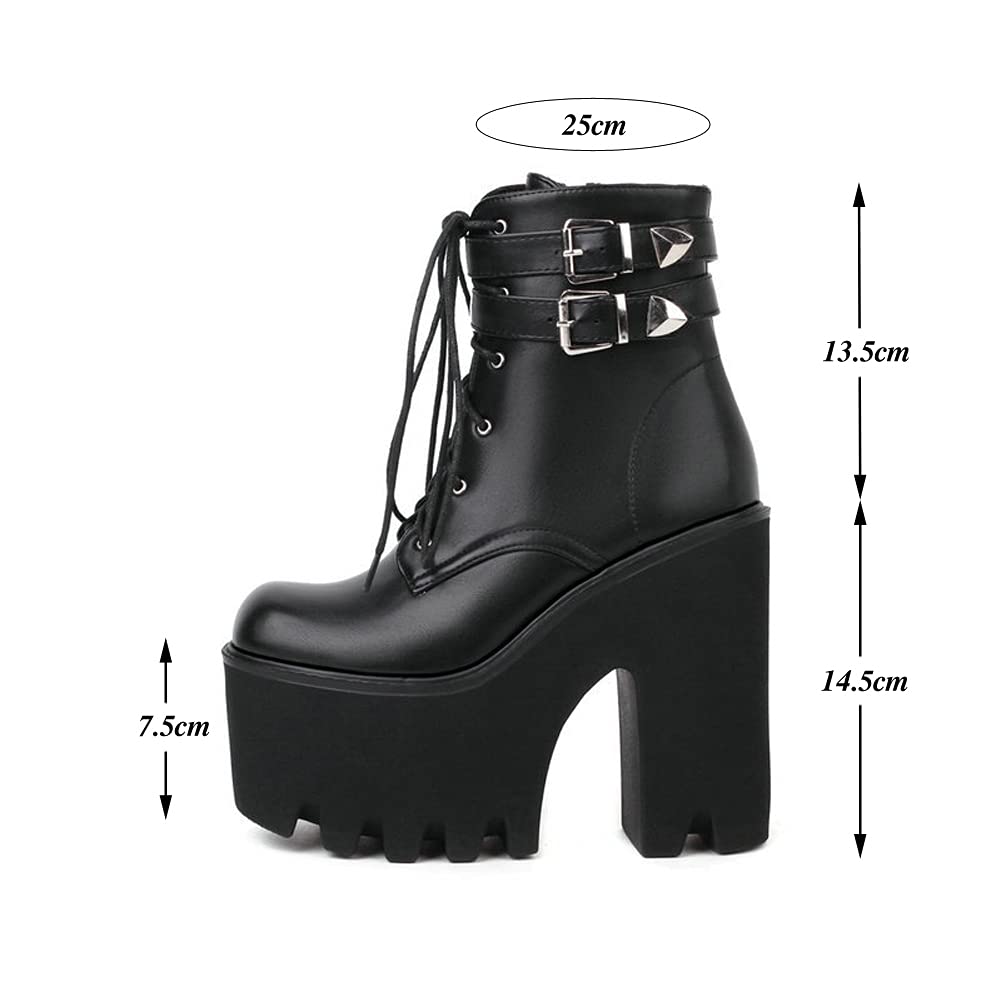 Botines Militares De Tacón Alto Grueso con Plataforma Punk Gótica Botas Combat para Mujer