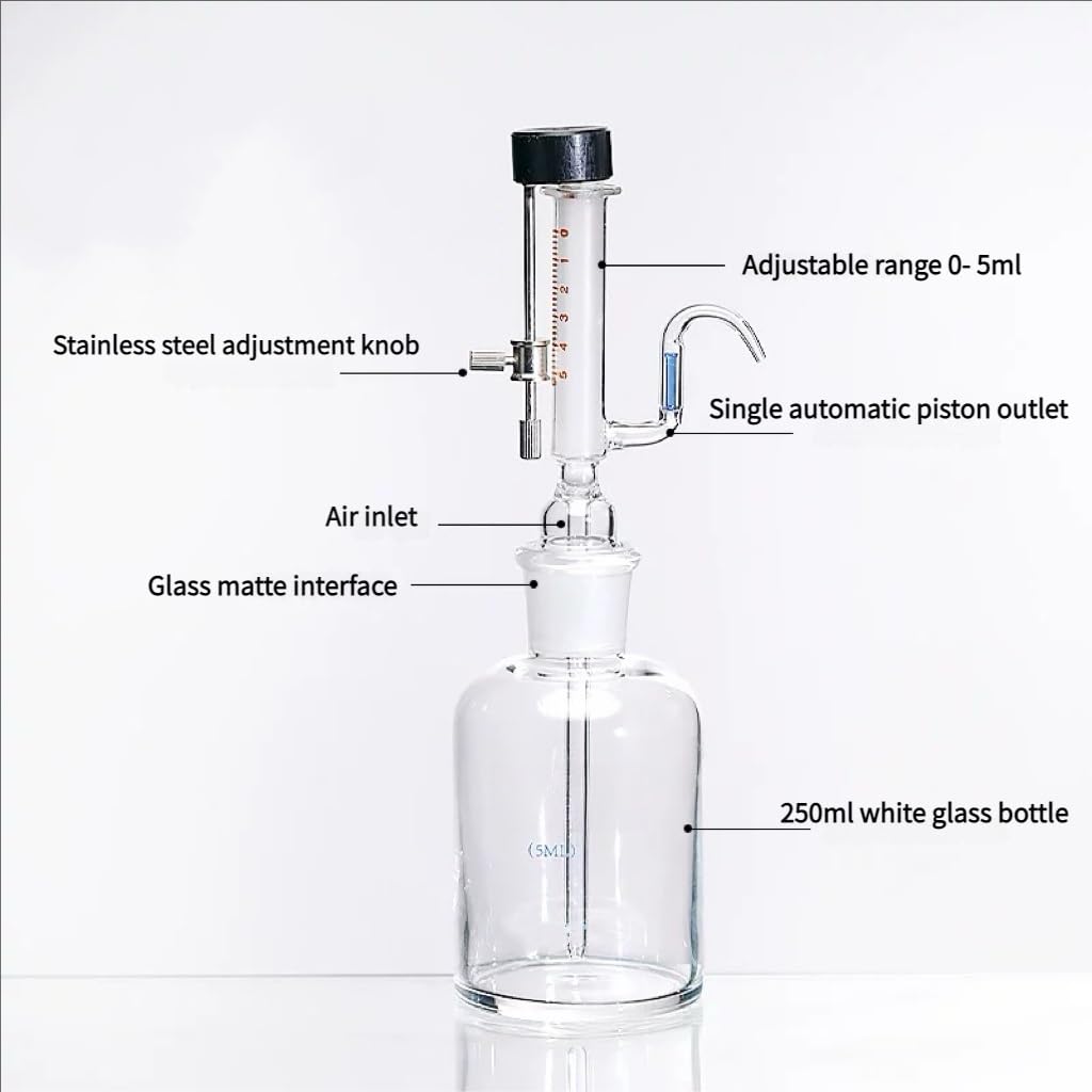 Micro Adjustable Liquid Dispenser - 1/5ml Glass Dosing Device for Precise Lab Measurements(5ml 250ml)