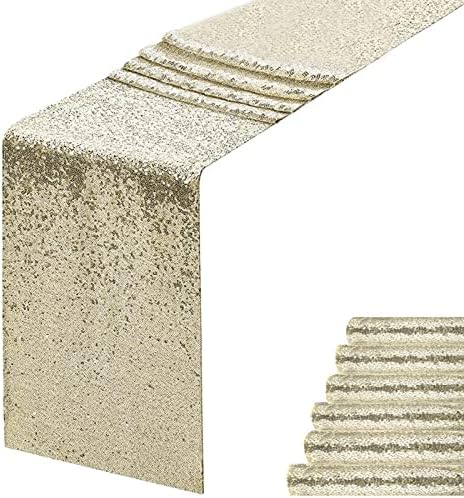 Champagne Sequin Table Runner 12" x 72" Pack of 6 Sequin Table Cloth Runner Glitter Table Runner for Party Decor Glitter Party Supplies Fabric for Baby Shower Event Table Decor