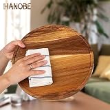 Hanobe Okrągły drewniany Lazy Susan: 30 cm drewniany gramofon akacjowy dekoracyjny stolik kawowy taca centralny wystrój kuchenny organizer na blat szafki