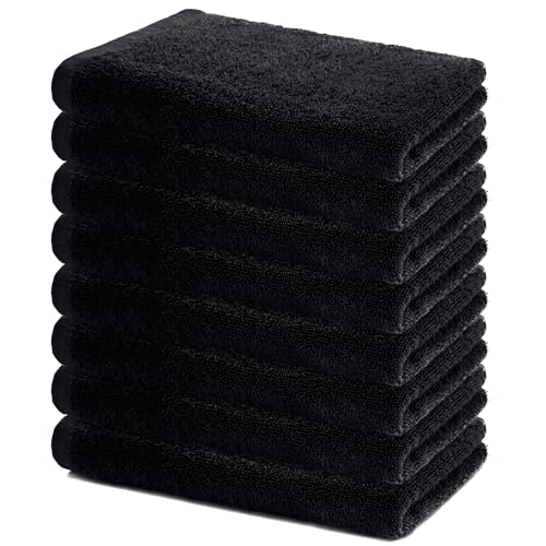 Lavea® Set 8 Asciugamani Viso 40X70 Cm - 100% Cotone - Morbidi E Assorbenti - Certificati Oeko-Tex 100 – Lavabili A 60°C – Asciugamani Bagno Per Ospiti, Sport, Hotel, Casa - Nero