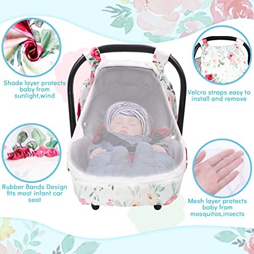 Image of Summer Baby Car Seat Cover, Baby Carseat Cover Girls, Privacy Carseat Canopy Protect Newborn, Breathable Comfortable, Watercolor Pink Flower