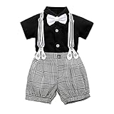HeMarIsle Baby Toddler Boy Formal Gentleman Suits,Dress Short Black Shirt With Bowtie+Suspender Pants Dressy Outfit (8037, 18-24 Months)