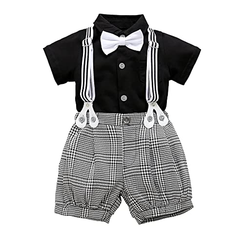 HeMarIsle Baby Toddler Boy Formal Gentleman Suits,Dress Short Black Shirt With Bowtie+Suspender Pants Dressy Outfit (8037, 18-24 Months)