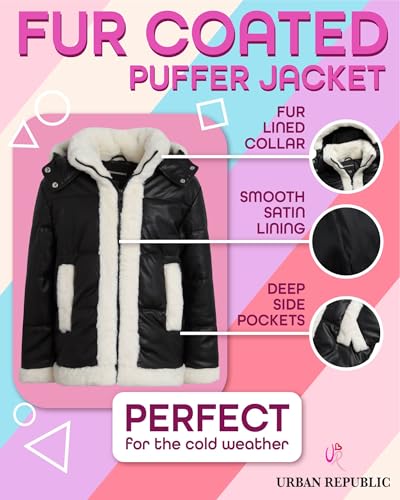 URBAN REPUBLIC Girls' Winter Jacket - Insulated Quilted Puffer Winter Coat with Faux Fur Lined Collar and Hood (Sizes: 7-16)2