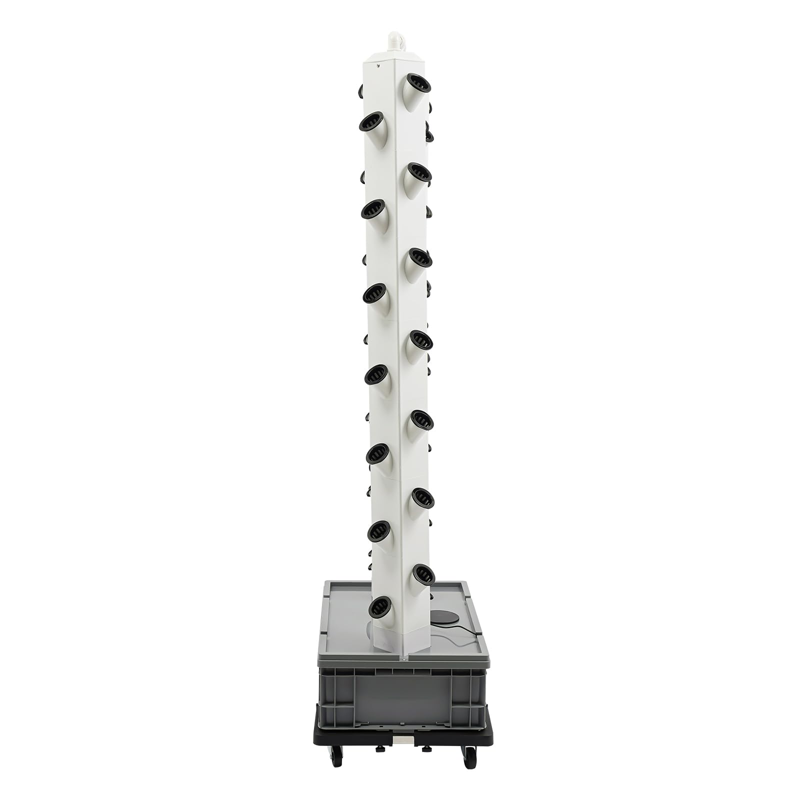 OUKANING 56 piante idroponiche Tower, 164 cm, giardino verticale con pompa e timer, 4 ruote con 2 freni, sistema di irrigazione automatico per balcone, interno, base grigia, colonne bianche
