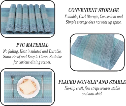Image of Dribble Premium PVC Placemats Set of 4 | Heat-Resistant, Washable, Waterproof Table Mats | Anti-Slip Dining Table Placemats for Kitchen & Home Decor - 45x30cm, Design - Mayura Blue