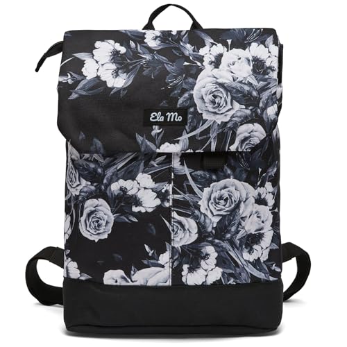 Ela Mo® Rucksack Damen - Arbeitsrucksack mit Laptopfach mit Anti Diebstahl - Mittelgroßer Damenrucksack für Uni, Schule, Büro & Reisen - Tagesrucksack für Mädchen und Frauen (Nightrose)