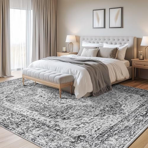 Lofus 5x7 Area Rugs for Living Room, Washable Area Rug, Rugs for Bedroom, Kitchen, Vintage Boho Carpet, Soft Non-Slip, Low Pile Large Area Rug for Office Dining Room, Vintage Dark Grey