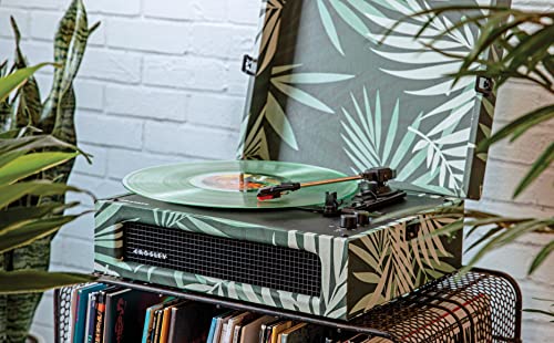 Image of Crosley CR8017B-BO Voyager Vintage Portable Vinyl Record Player Turntable with Bluetooth in /Out and Built-in Speakers, Botanical