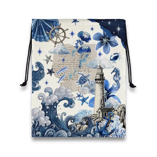 Image of Gymnastics Grip Bag Blue Coastal Lighthouse Waterproof Gymnastics String Bag for Gym