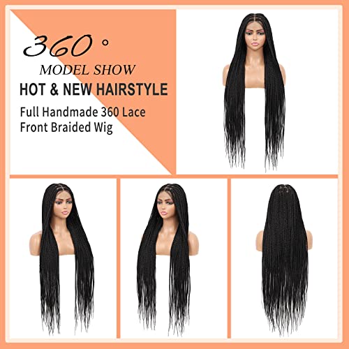 Brinbea 36" Full Lace Braided Wigs Knotless Box Braided Wigs With Baby Hair Hd Lace Front Braid Wigs For Women Full Handmade Black Synthetic Cornrow Braided Hair Wig #TOP7