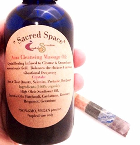 Organic Massage Oil/Aura Cleansing/Sacred Space Crystal Elixir/Ground & Cleanse Auric Field Balance Chakras/Reiki Oil with Patchouli