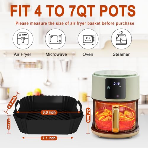 Image of 2 Pack Silicone Air Fryer Liners Reusable, 7.1 Inch Airfryer Liner 4-7 QT Square Air Fryer Liners Silicone Pot Oven Liner Baking Tray, AirFryer Basket Mat Bowl Accessories