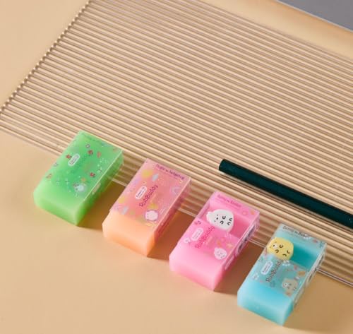 Image of DEOXY Rub-A-Long Eraser | Colourful Available in 4 Vibrant Colours | No Trace of Colour While Erasing | Soft & Smooth | Residue Sticks to Eraser | Fun for Kids(ER-5203-RY), Multi-Color
