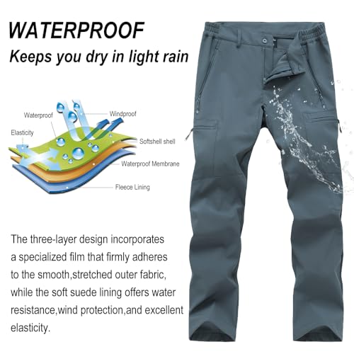 Gash Hao Mens Waterproof Ski Snow Pants Hiking Softshell Cargo Fleece Lined Warm Insulated Outdoor Fishing Pants4