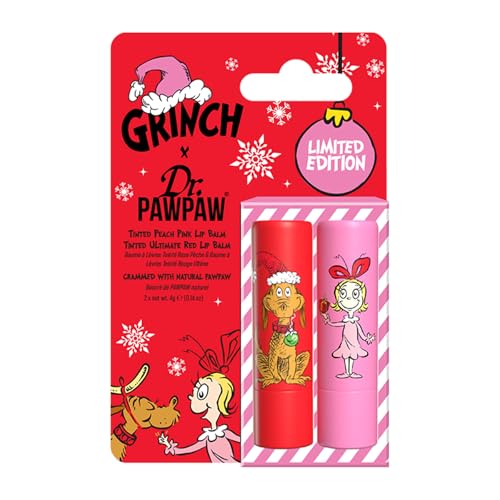 Dr. PawPaw The Grinch Set - Ultimate Red and Peach Pink - Natural Lip Balm with Aloe Vera - Gluten Free Lip Moisturizer to Soften and Hydrate - 2 pc