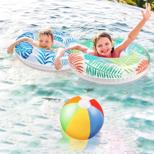 image for 90shine 7PCS Luau Pool Floats: Hawaiian Swimming Rings with 13.5