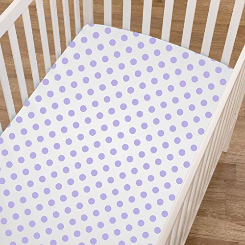 Image of American Baby Company 100% Natural Cotton Percale Fitted Crib Sheet for Standard Crib and Toddler Mattresses, White with Lavender Dot, Soft Breathable, for Girls