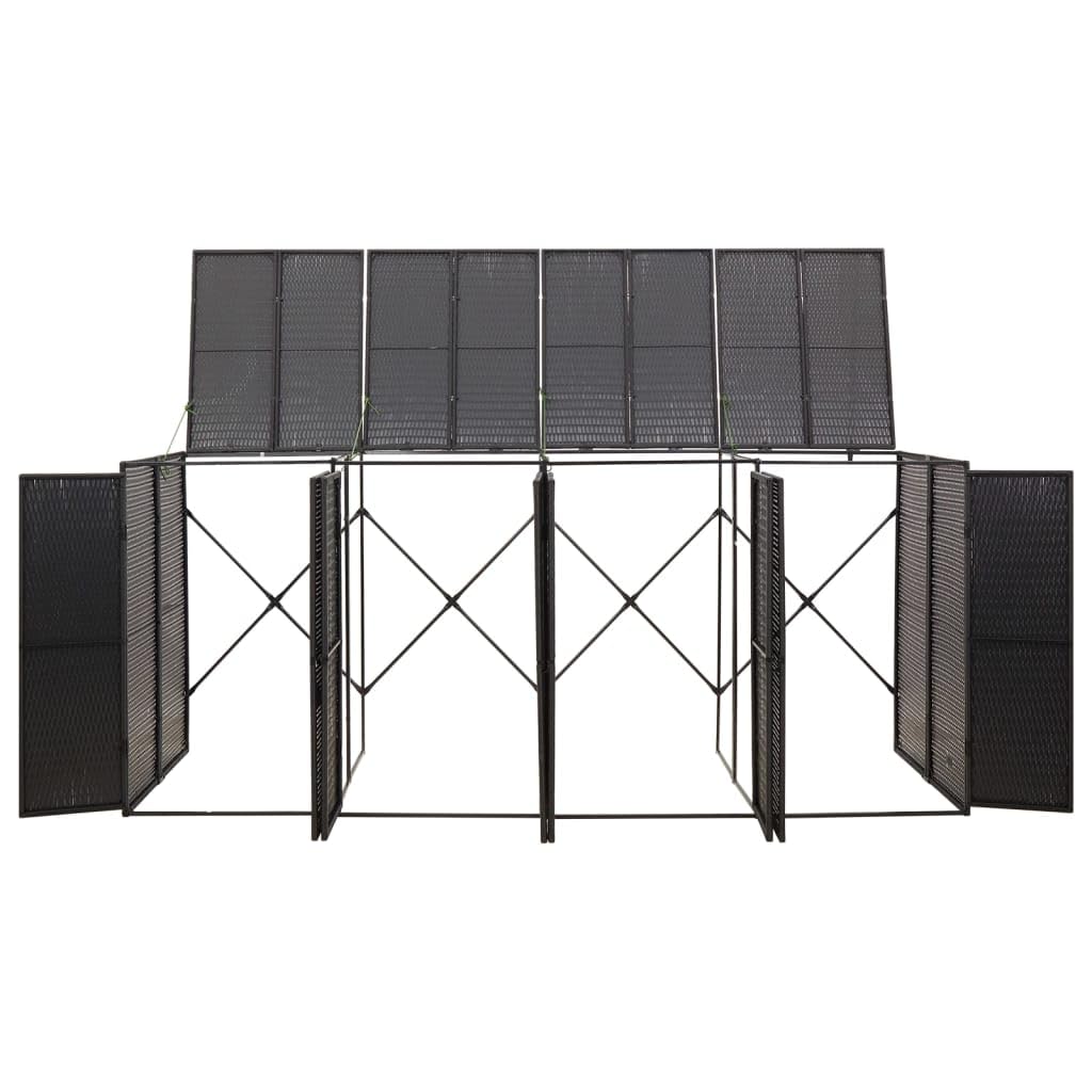 Cache Poubelle Extérieur Quadruple, Abri Rangement de Poubelle Quadruple Noir 274x80x117 cm Résine tressée