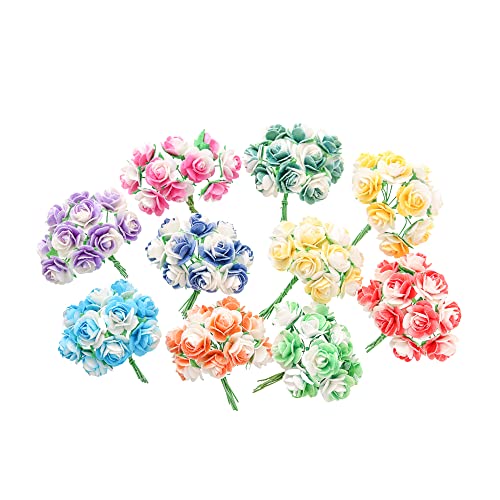 100 Stück künstliche Maulbeere-Papier-Rosen, Blumen, Hochzeits-Scrapbooking, Scrapbooking, Blumenstrauß, handgefertigte Rosen, Valentinstag, Jahrestag, Verzierung, Mini-Rosen (zweifarbig) Cover