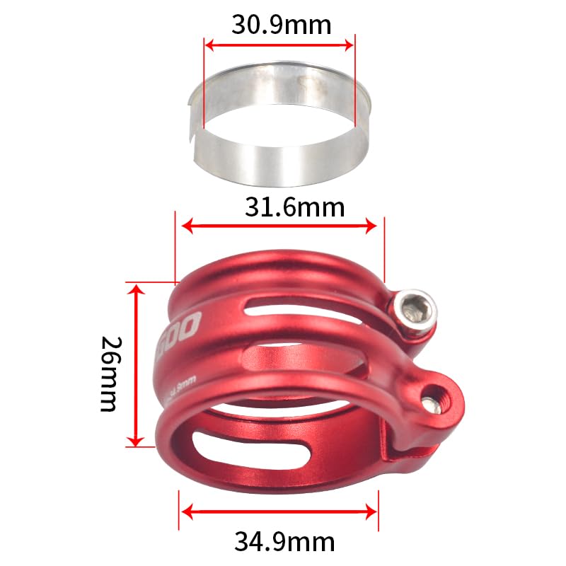 Collarino Reggisella Morsetto reggisella regolabile a doppio strato da 31,8 34,9 mm, in lega di alluminio, for bici strada MTB, in fibra carbonio, for tubo(Red 31.6-34.9mm)