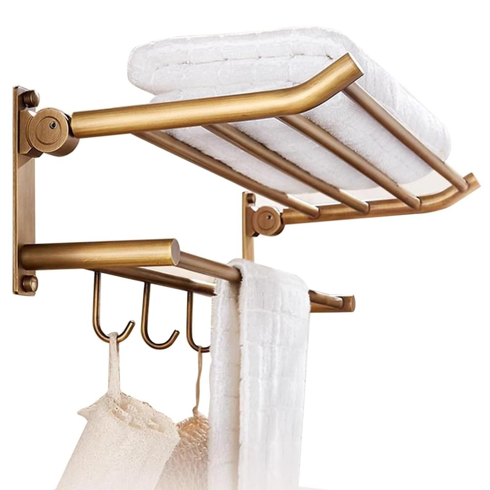 Estante de almacenamiento plegable con toallero de latón bronce cepillado