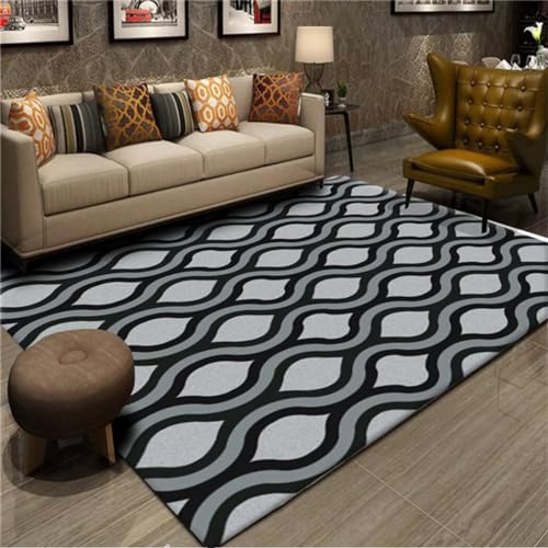 Tapis de salon gris 200x300cm à motif géométrique rétro