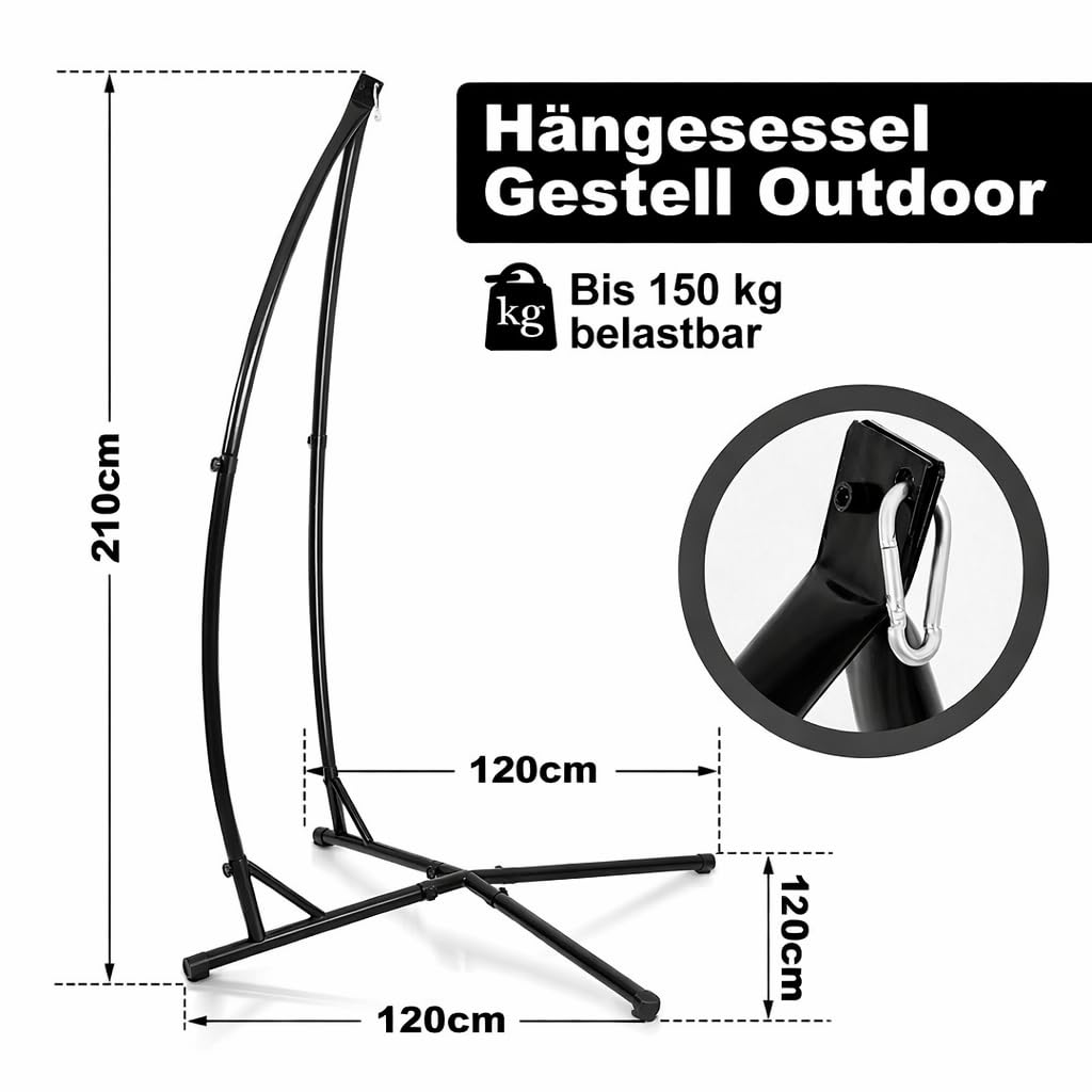 Hängesessel Gestell Hängemattengestell aus Metall Hängesessel-Ständer 150kg für Hängesessel im Innenbereich, Schlafzimmer, Garten (L x W x H)120 x 120 x 210cm
