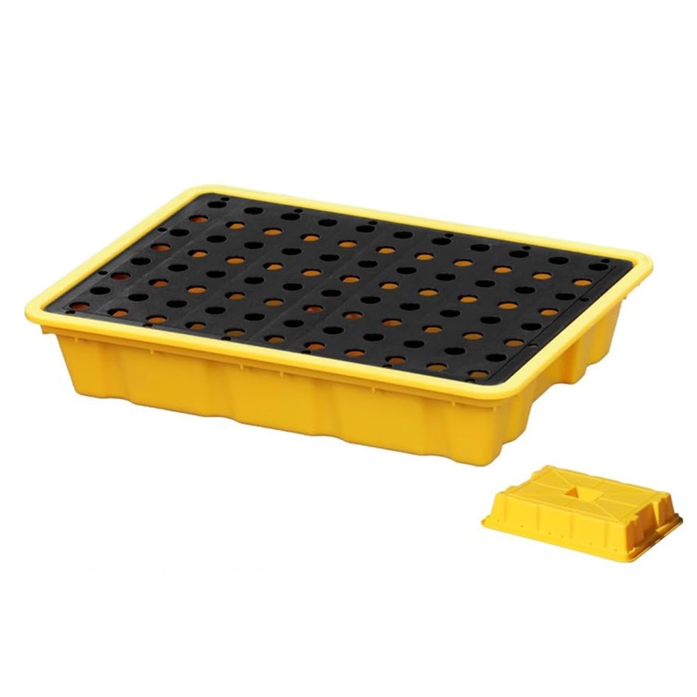 Piattaforma modulare di contenimento delle fuoriuscite con rete a griglia a prova di perdite pallet e pozzetto (66 x 36 x 12 cm) per deposito di prodotti chimici sicuri e uso industriale (49 x 35,5 x