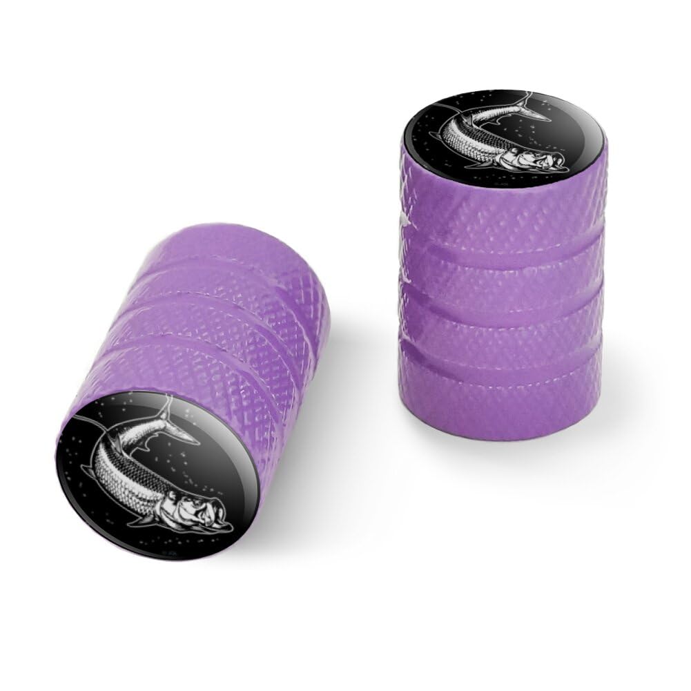 Tarpon Fishing Illustration Motorcycle Bicycle Bike Tire Rim Wheel Aluminum Valve Stem Caps - Purple