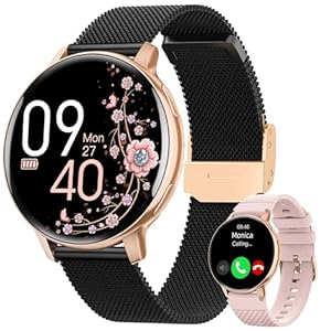 HASAKEI Smartwatch Damen, 1,39″ HD Touchscreen Damenuhr Rund mit Telefonfunktion/Menstruationszyklus, 24H Herzfrequenz/SpO2/Schlafmonitor, Wasserdicht IP68 Schrittzähler Android iOS Roségold Schwarz