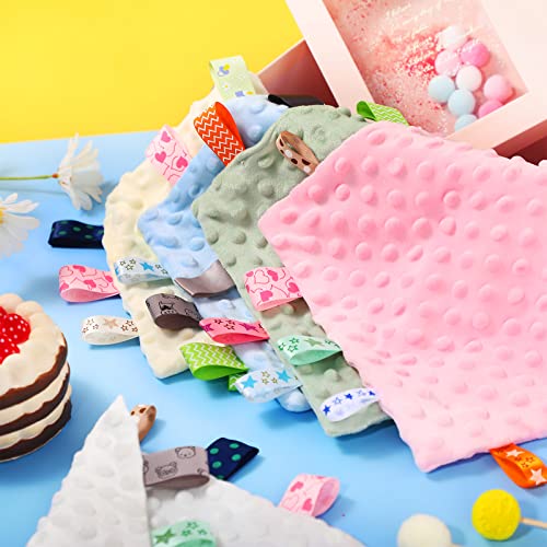 Kinlop 9 Pieces Baby Tags Security Blankets Baby Soothing Plush Blanket With Colorful Tags Soft Small Animal Nursery Bed Blanket For Baby, Square Sensory Toys For 3-12 Months Babies, 10 X 10 Inch #TOP3