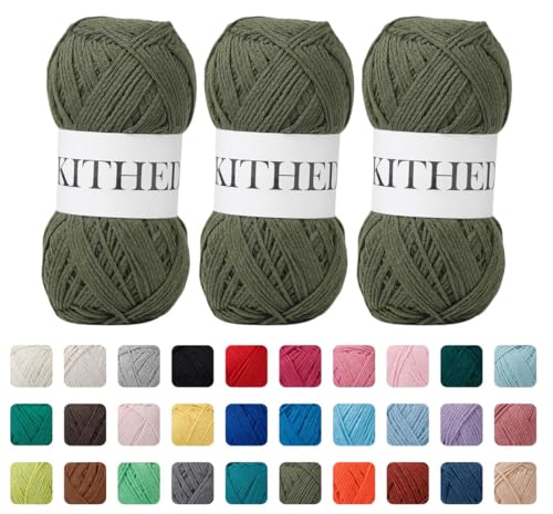 Image of Cotton Yarn,10.5oz,526yard,3 Pack ,Soft Yarn for Crocheting and Knitting (38 Army Green)