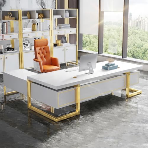 Image of Lakdi The Furniture Co Luxury L-Shape Director Office Table - Premium Glossy Executive Desk with Integrated Drawers and Unique Modern Design - LDL-710